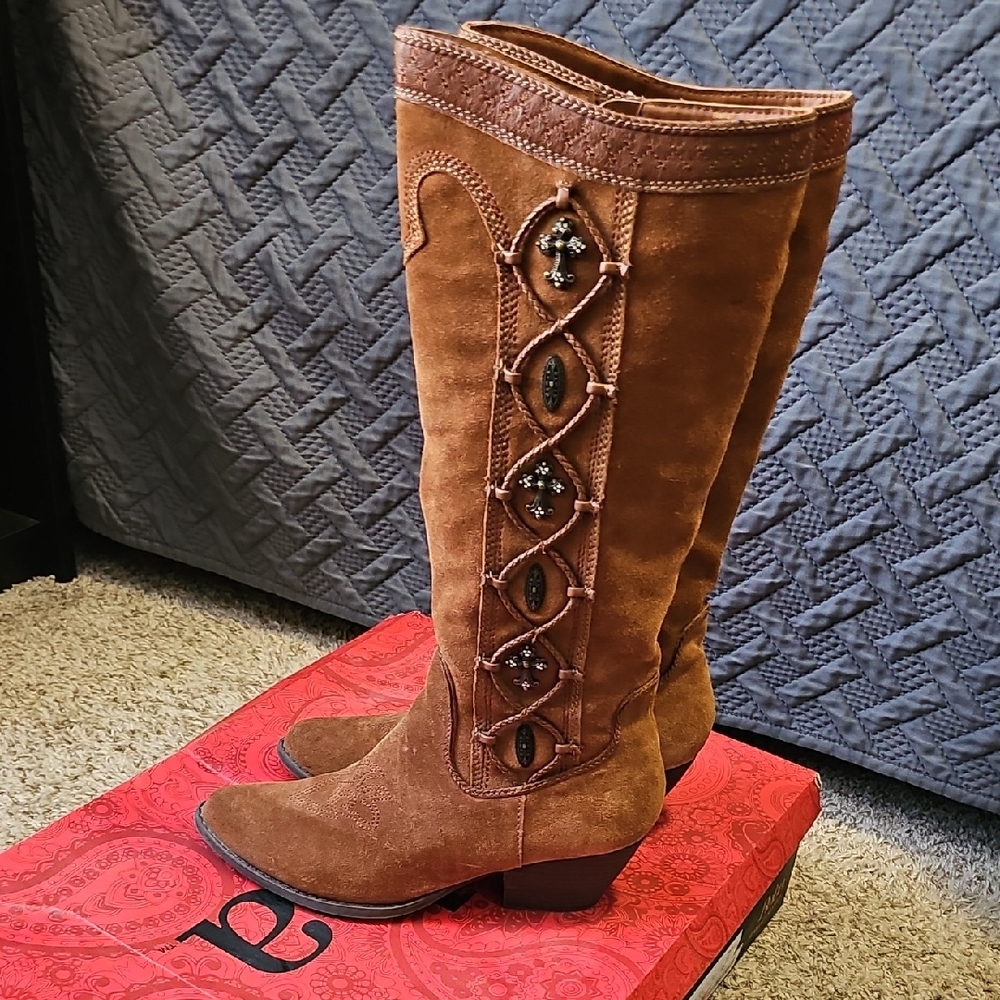 Reba Blairs Pecan Embellished Heeled Boots, Womens Size 9M - Picture 2 of 11